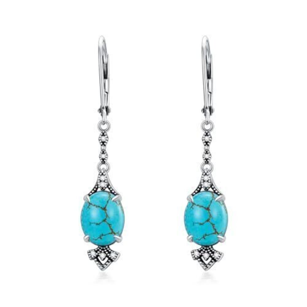 4313 Vintage Turquoise Earrings 925 Sterling Silver Retro Antique Looking